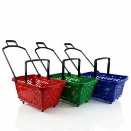 Корзина-тележка пластиковая 28л с пластиковыми ручками на колесах