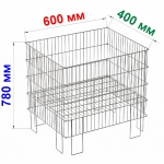 Корзина для распродаж с регулируемым дном. Длина*ширина: 400*600 мм. Высота: 780 мм. Цвет: блестящий цинк