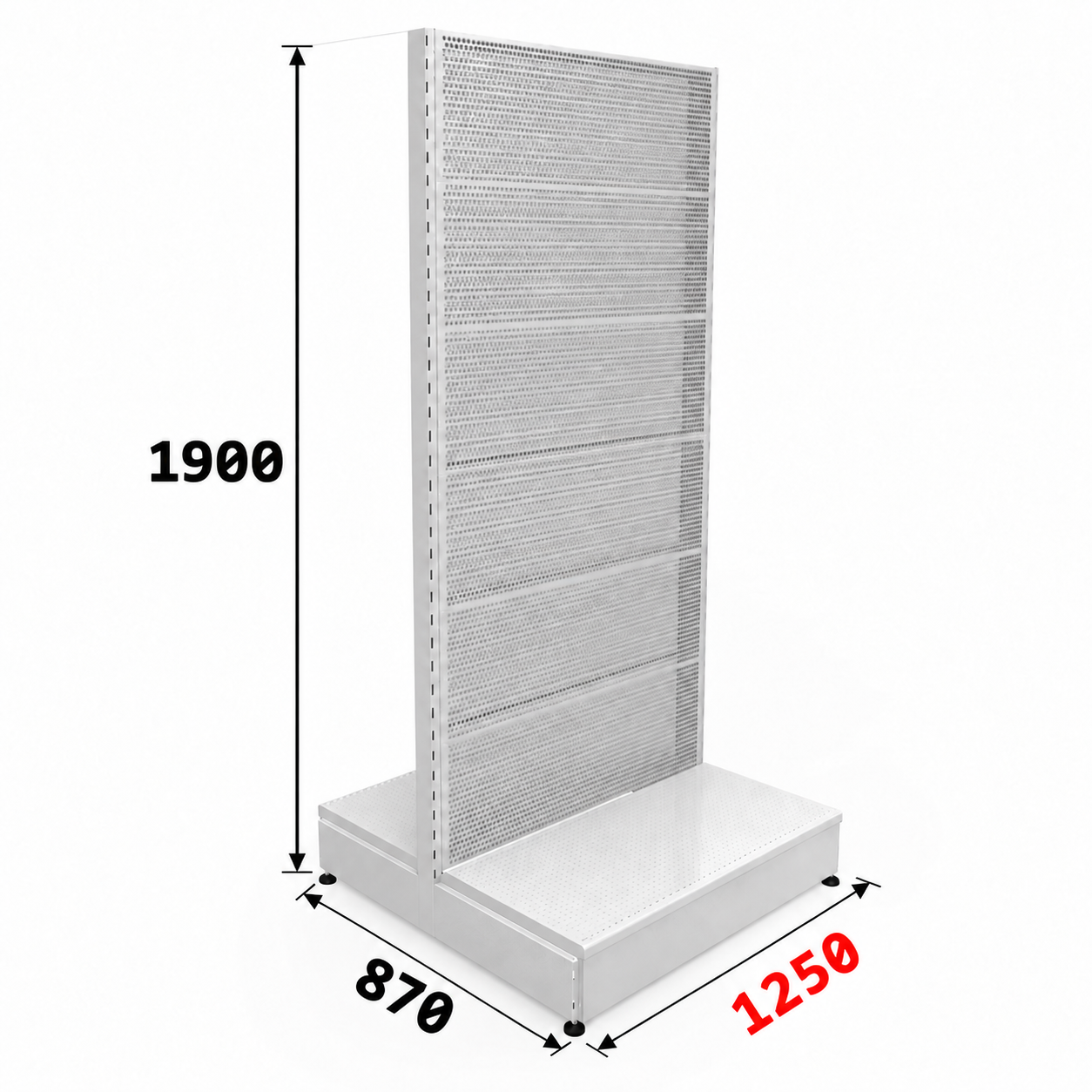 Стеллаж торговый металлический островной перфорированный 1900х400х1250 "Нордика"