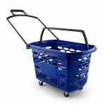 Корзина-тележка пластиковая 38л с пластиковыми ручками на колесах цвет синий