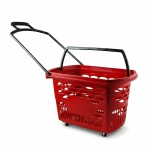 Корзина-тележка пластиковая 38л с пластиковыми ручками на колесах цвет красный