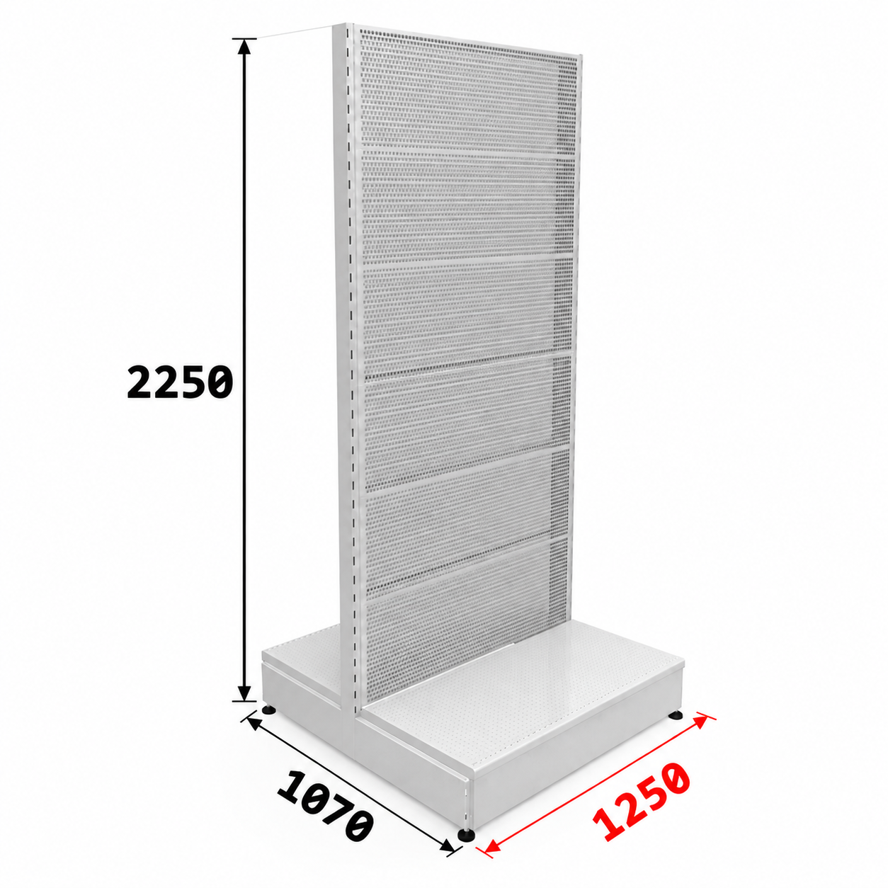 Стеллаж торговый металлический островной перфорированный 2250х500х1250 "Нордика"