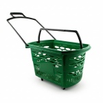Корзина-тележка пластиковая 38л с пластиковыми ручками на колесах цвет зеленый