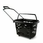 Корзина-тележка пластиковая 38л с пластиковыми ручками на колесах цвет черный