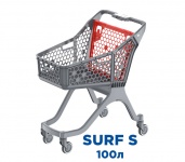 Тележка покупательская пластиковая SURF S серая, задняя стенка красная (RAL 2002). Обратите внимание: цена указана при покупке кратно 14 шт.