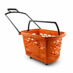 Корзина-тележка пластиковая 38л с пластиковыми ручками на колесах цвет оранжевый